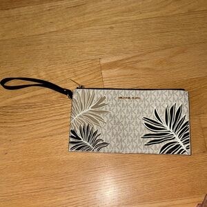 Michael Kors Black and White Leaf Wristlet